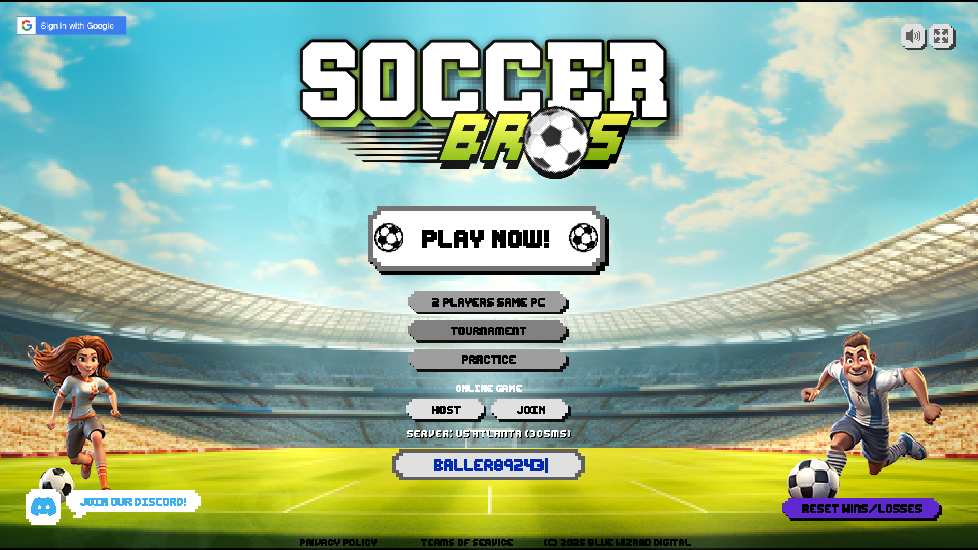 Gameplay snapshot of Soccer Bros Competitive Soccer narrative browser experience